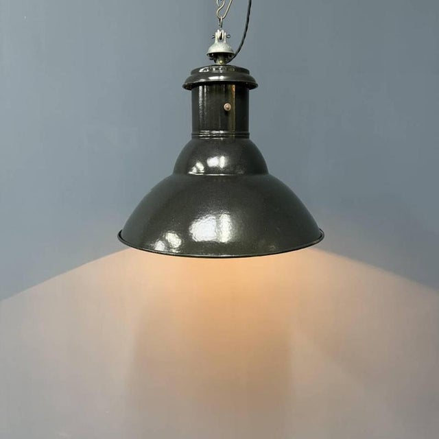 French Medium Sized Black Enamel Hanging Lamp For Sale - Image 4 of 18