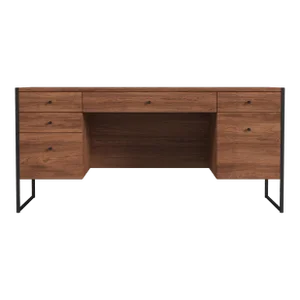 Drake 2 Drawer Iron & Wood Writing Desk, Medium Brown