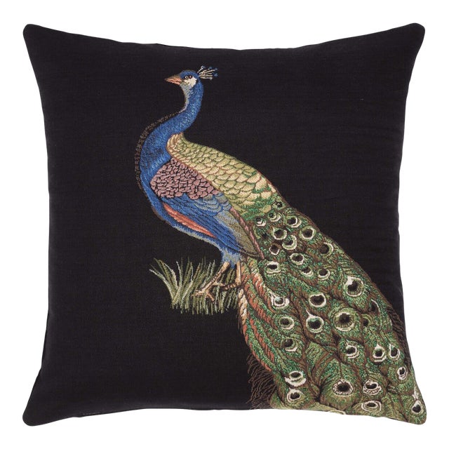 Peacock Right Tapestry Cushion With Feather Filler - 46x46cm (18"x18") For Sale