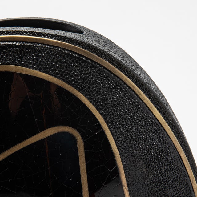 Black Modern Vase in Shagreen With Black Shell and Brass Details by R&y Augousti For Sale - Image 8 of 8