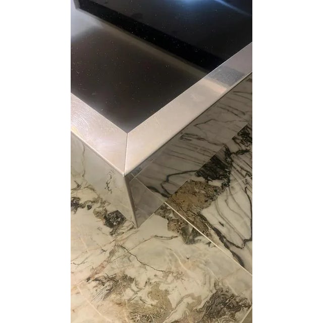 Glass Coffee Table with Hidden Dry Bar in Stainless Steel and Glass from Cidue, 1970s For Sale - Image 7 of 12