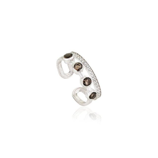 Gemstone Rare Open Cuff Smoky Topaz Ring With Dazzling Zircons, Size 6.5 For Sale - Image 7 of 13