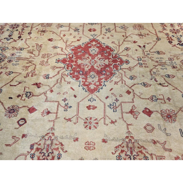 Antique Turkish Oushak Rug, Hand-Knotted Wool, Allover Geometric Pattern, Tan & Red, 14' X 15' For Sale - Image 13 of 18