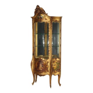 Carved Giltwood Bombay Serpentine Vitrine With Verdis Martin Panels C1890 For Sale