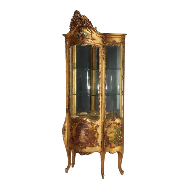 Carved Giltwood Bombay Serpentine Vitrine With Verdis Martin Panels C1890 For Sale