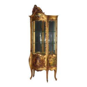 Carved Giltwood Bombay Serpentine Vitrine With Verdis Martin Panels C1890