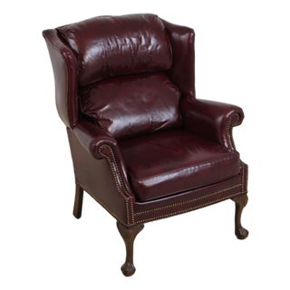 Pennsylvania House Burgundy Leather Wing Chair For Sale