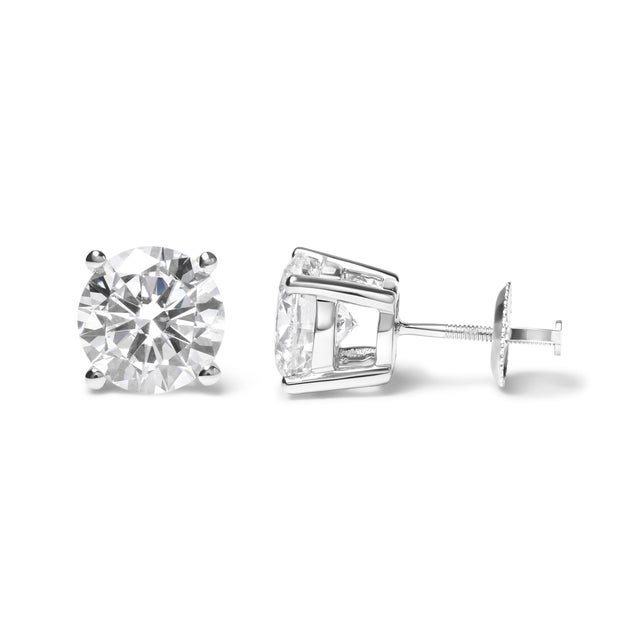 Contemporary IGI Certified 14K White Gold 5.00 Cttw Round Brilliant-Cut Lab Grown Diamond Classic 4-Prong Stud Earrings with Screw Backs (F-G Color, SI1 Clarity) For Sale - Image 3 of 5
