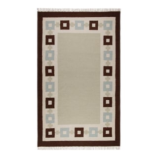 Part & Parcel Goods Wool Chain Rug 8' x 10', Celadon, Sky Blue, Chocolate and Eggshell For Sale