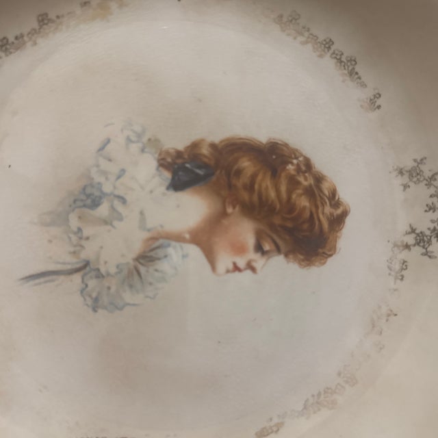 Antique Gibson Girl Porcelain Portrait Bowl Scalloped Gold Rim Fair Vintage Condition For Sale - Image 4 of 4