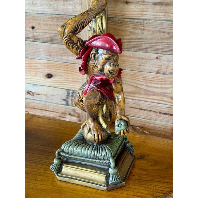 Ruby Red Late 20th Century Pair of Wildwood Figural Monkey Table Lamps With Woven Seagrass Shades For Sale - Image 8 of 12
