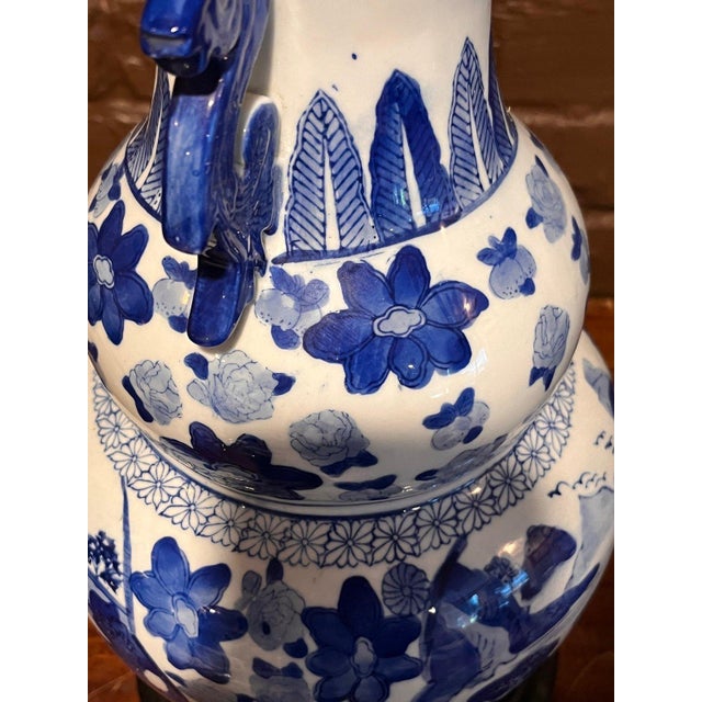 Late 20th Century 15" Chinese Blue & White Porcelain Double Gourd Vase Scholar Maiden Figures For Sale - Image 5 of 6