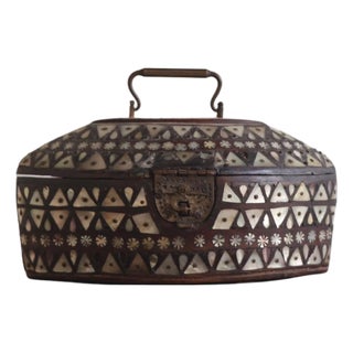 19th Century Belgian Painted Pine Box With Inlay For Sale