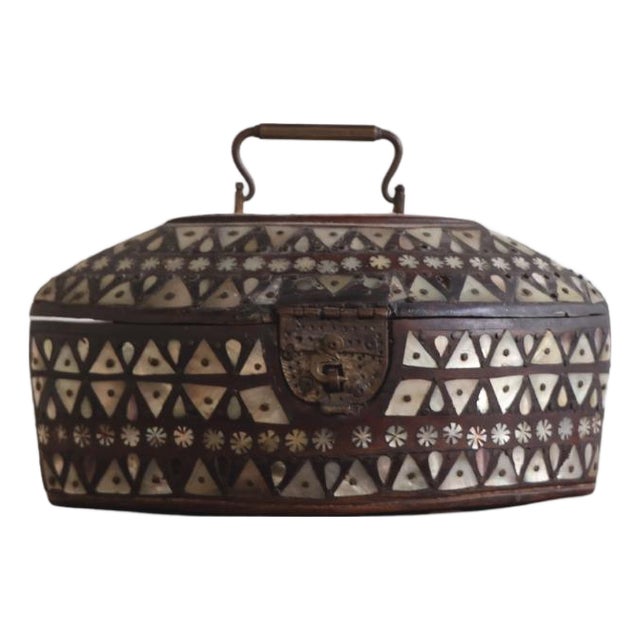 19th Century Belgian Painted Pine Box With Inlay For Sale