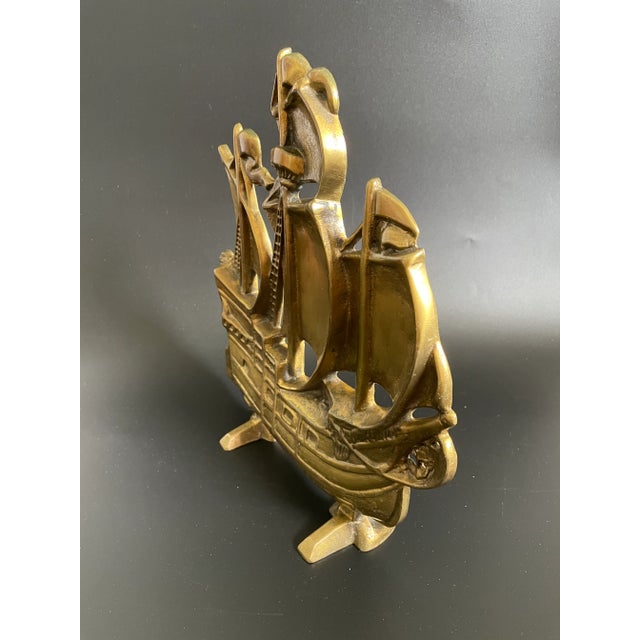 Vintage Solid Brass Colonial Ship Figural Doorstop. Circa 1930s - 1960s. Heavy duty, works with garage door too as long as...