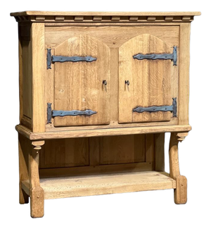 French Bleached Oak Gothic Cupboard, 1920s