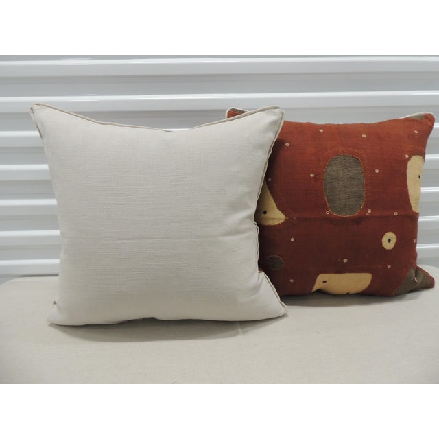 African Applique African Raffia, Patchwork and Applique Brown Decorative Pillows - Set of 2 For Sale - Image 3 of 5