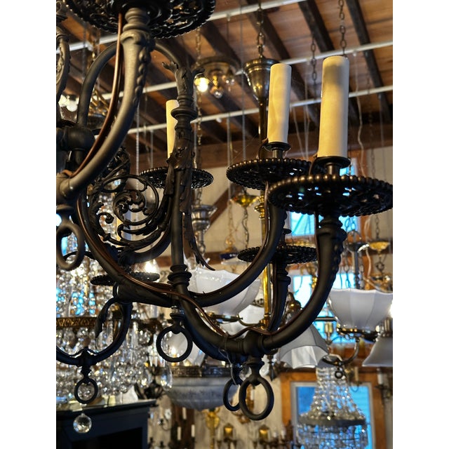 Vintage Brass 14 Arm Converted Gas Fixture For Sale In New York - Image 6 of 7