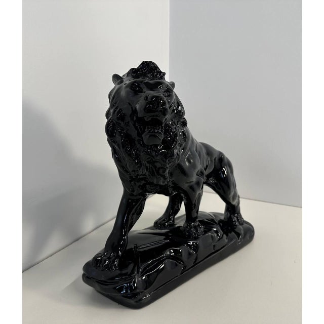 Italian Artist, Art Deco Lion, 1930s, Black Polished Fired Clay For Sale - Image 6 of 11