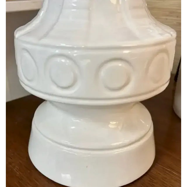 Ceramic Mid Century White Lamp With Incised Abstract Designs For Sale - Image 7 of 7