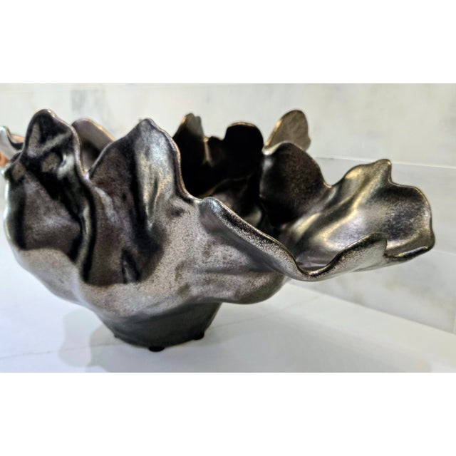 Global Views Meteor Bowl, Medium 22" Handcrafted Glazed Ceramic, Portugal For Sale In Dallas - Image 6 of 11