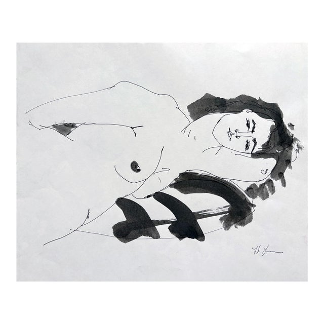 Portrait of a Woman Reclining, Ink on Paper, 10 X 12 Inches For Sale