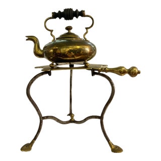 Late 19th Century English Brass Spirit Kettle on Wrought Iron and Brass Stand For Sale