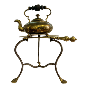 Late 19th Century English Brass Spirit Kettle on Wrought Iron and Brass Stand