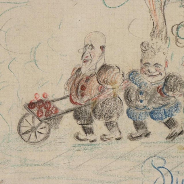 Edoardo Giordano, Figurative Composition, 1939, Pencil on Paper, Framed For Sale - Image 4 of 11