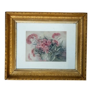 20th Century Botanical Watercolor Painting of Flowers in Gold Frame For Sale