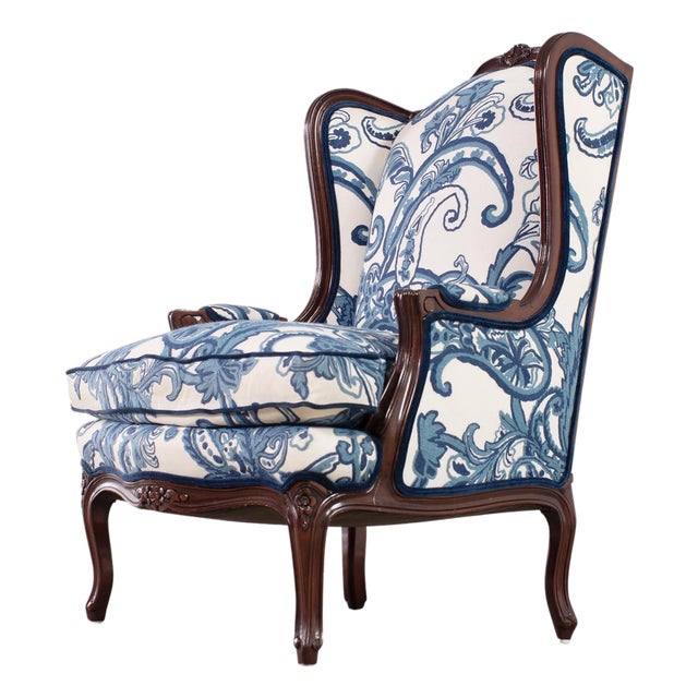 Louis XV Style Wingback Bergere Á Oreilles Crewel Work For Sale