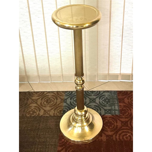 1980’s, Vintage, Polished Brass, Display/Pedestal Stand, Fluted Columns and a Stepped-Circular Base, Weighted, 28” Tall For Sale In South Bend - Image 6 of 12