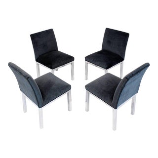 Chrome and Mohair Upholstery Dining Side Chairs - Set of 4 For Sale