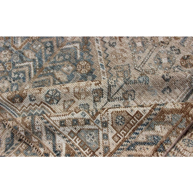 Blue/Taupe/ an Antique Persian Shiraz Rug With Tribal Geometric Medallions For Sale - Image 11 of 13