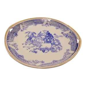 Mid 20th Century Blue and White Chinoiserie Porcelain Saucer, Japan