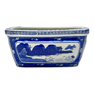Vintage Medium Blue & White Porcelain Ceramic Chinoiserie Planter