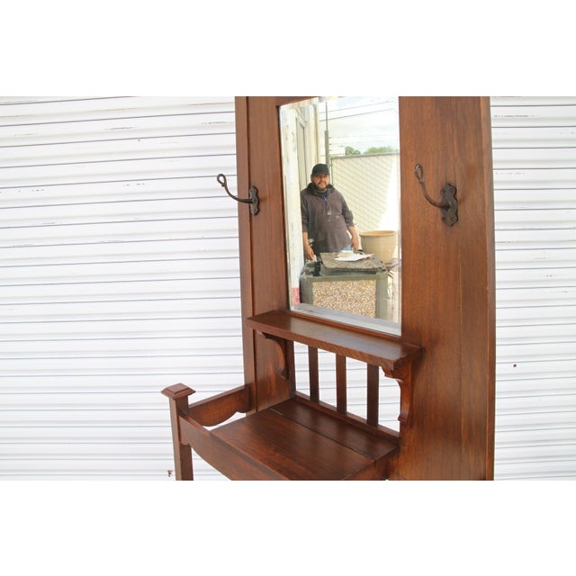 Wood Early 20th Century Mission Hall Tree With Drawer For Sale - Image 7 of 10