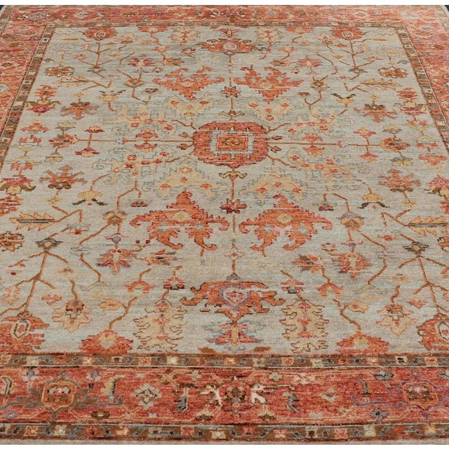 Burnt Orange and Cool Gray Modern Floral Indian Oushak With All-Over Design For Sale In Atlanta - Image 6 of 13