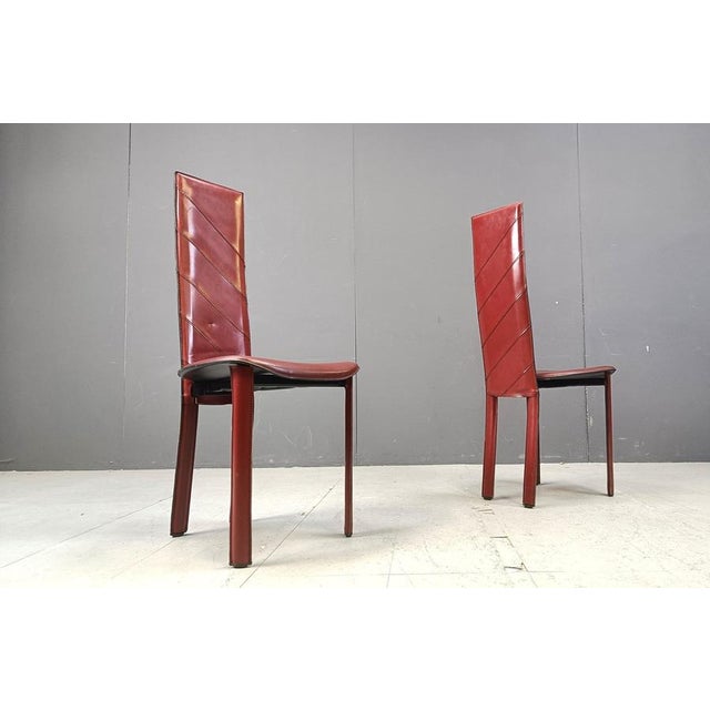 Vintage Italian Red Leather High Back Dining Chairs, 1980s, Set of 6 For Sale - Image 11 of 13