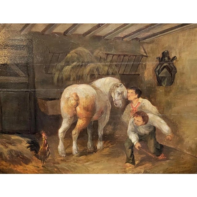 Flemish School Artist, The Stable, 1700s, Oil on Panel, Framed For Sale - Image 4 of 5