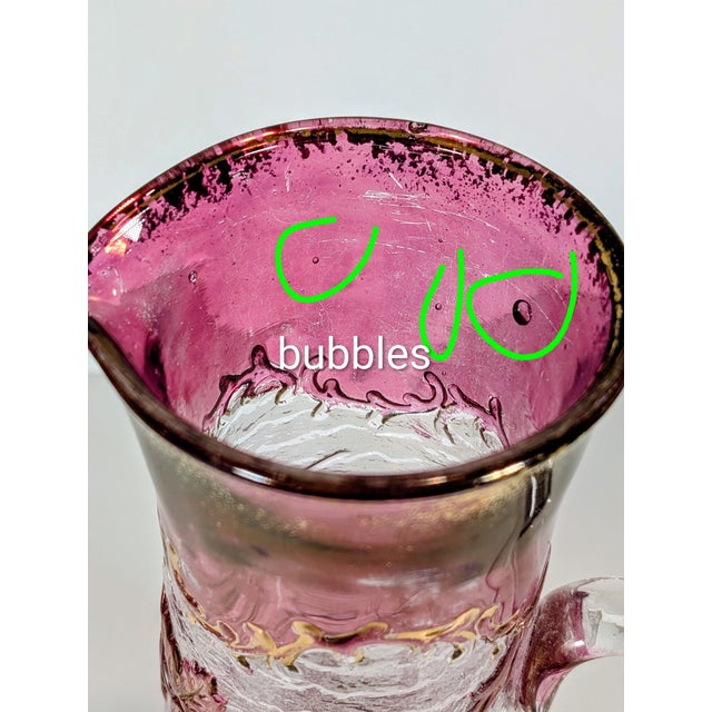 Rare Antique Harrach Jewel Cameo Glass Pitcher and Glasses, Cranberry Stain, Gold Gilt, 1900 For Sale - Image 11 of 12