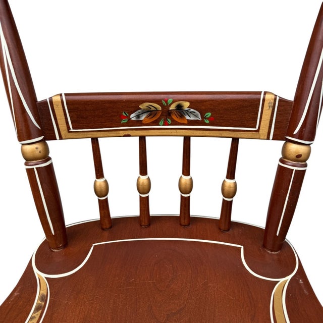 Brown Vintage Amish Hand-Painted Folk Art Wooden Chairs – Set of 2, Country Style For Sale - Image 8 of 18