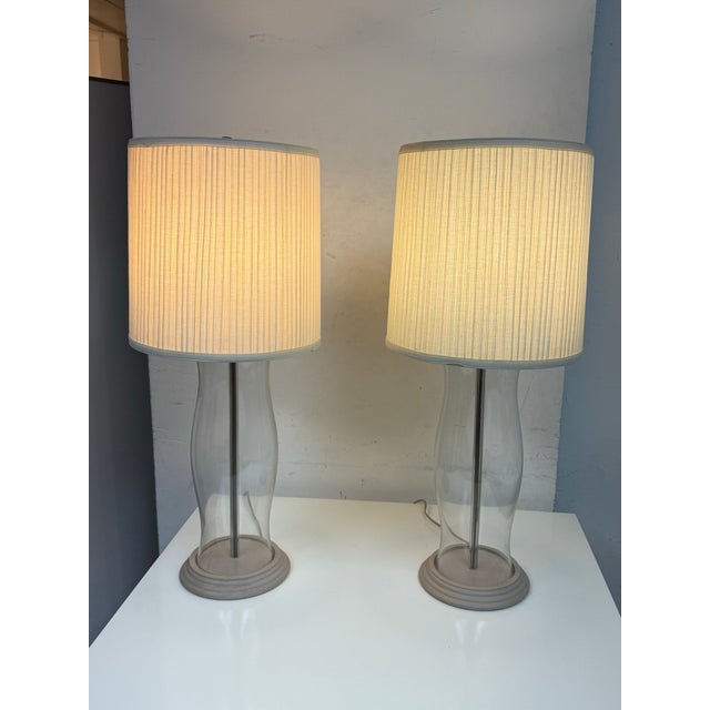 Contemporary Vintage Hurricane Glass Table Lamps, a Pair For Sale - Image 3 of 12