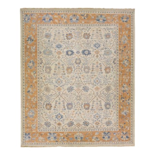 Apadana's Artisan Collection Handmade Beige and Orange Designed Wool Rug For Sale