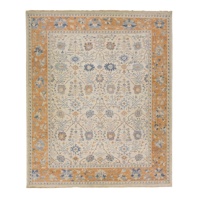 Apadana's Artisan Collection Handmade Beige and Orange Designed Wool Rug For Sale