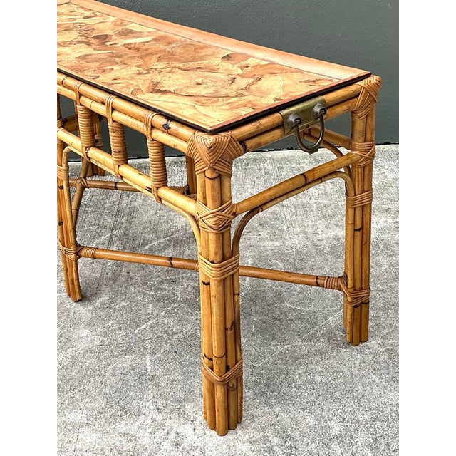 Vintage Boho Bamboo and Burlwood Console Table For Sale - Image 9 of 12