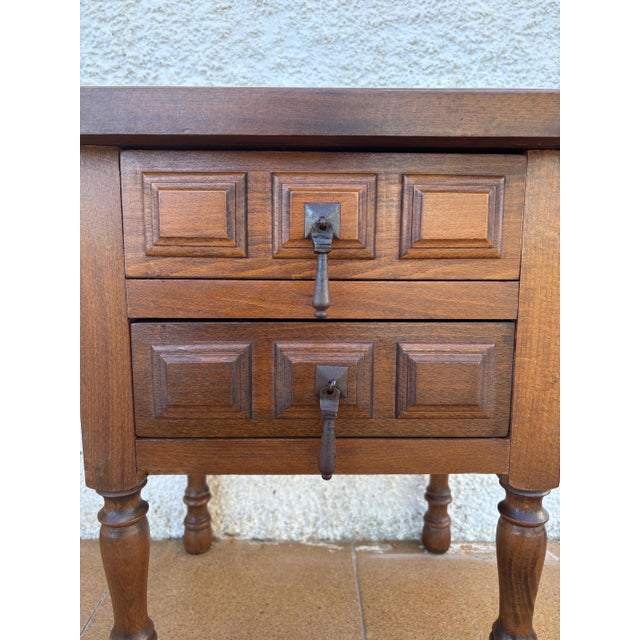 Brown Pair of Spanish Rustic Solid Wood Bedside Tables, Mid-20th Century For Sale - Image 8 of 12