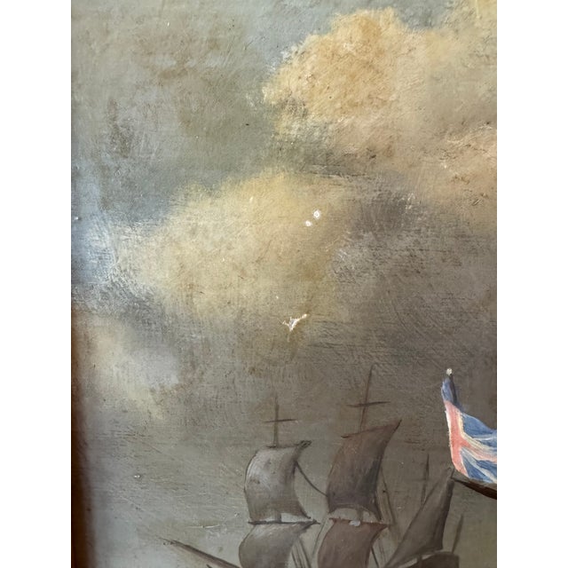 A finely rendered vintage marine oil painting after Willem van de Velde the Younger (Dutch, 1633–1707), depicting the...