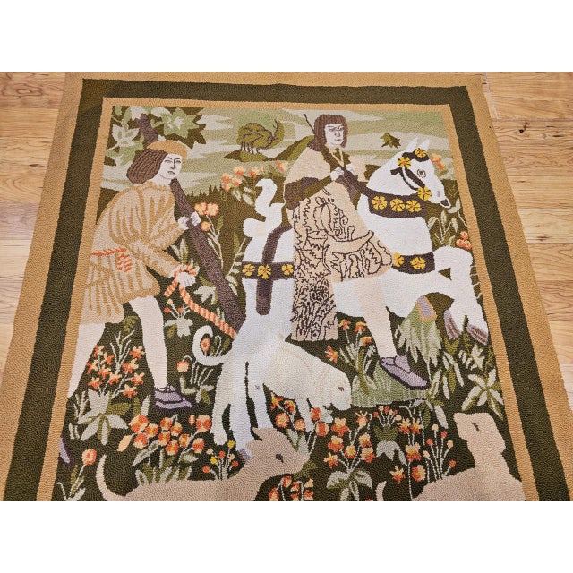 Textile Vintage American Hand Hooked Rug, Wool & Cotton, Forest Scene Design, 4x6 For Sale - Image 7 of 14