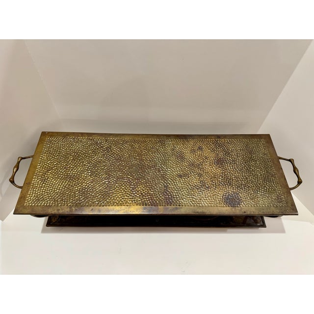 American Antique Brass Double Burner Warming Stand Chafing Dish Base Hammered Top C. 1890–1910 For Sale - Image 3 of 10